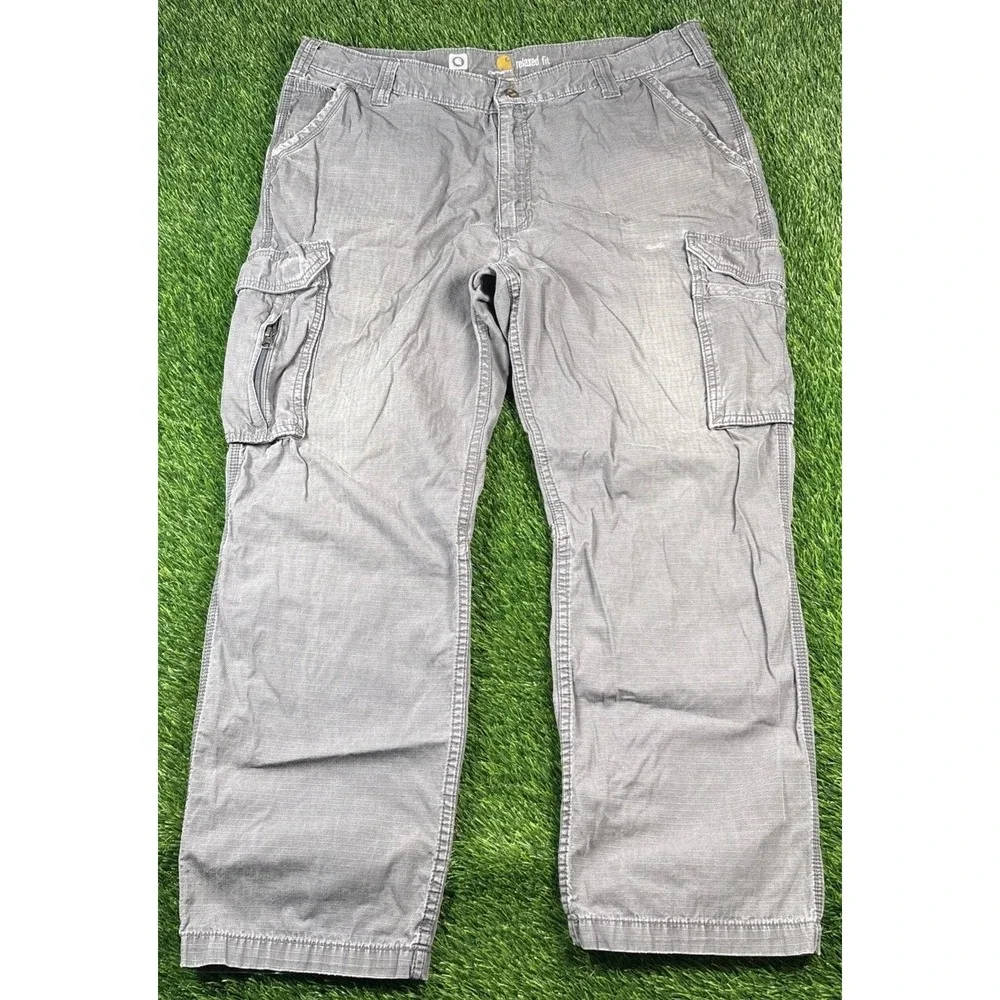 Carhartt Carpenter Mens Cargo Gray 40x30 Relaxed Fit Jeans Pants #14806 Worn